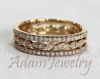 Discount! 3 HALF Eternity Bands So lid 14K Yellow Gold Ring Set 1.2mm ...