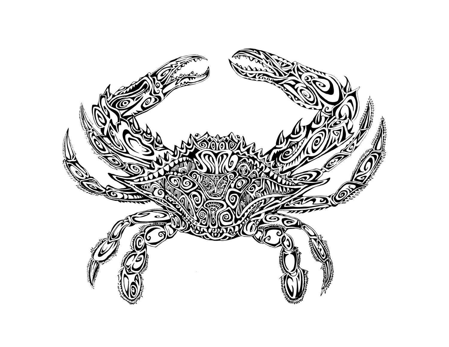 Tribal Crab is a pen and ink 8.5 x 11 handsigned by MGTartworks