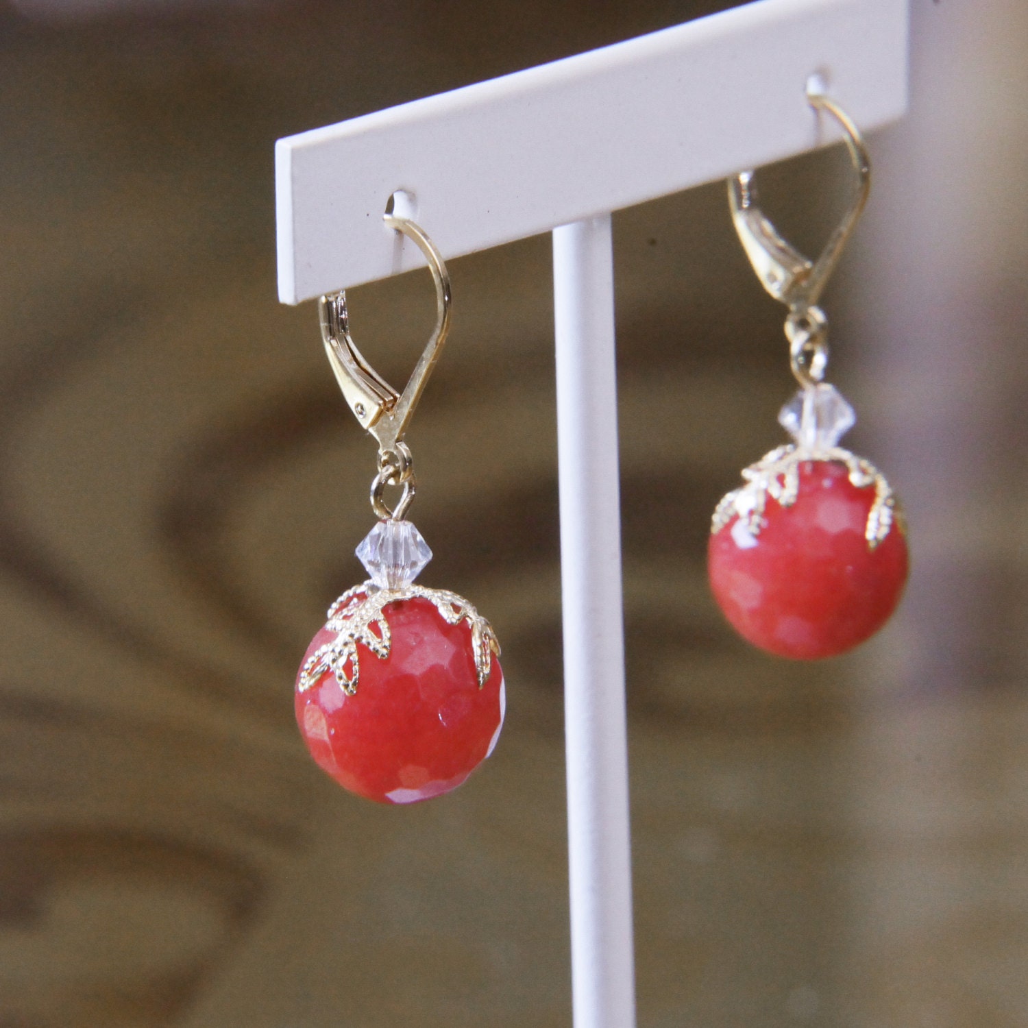 12mm Designer Coral Color Stone Earrings by InkattaGems on Etsy