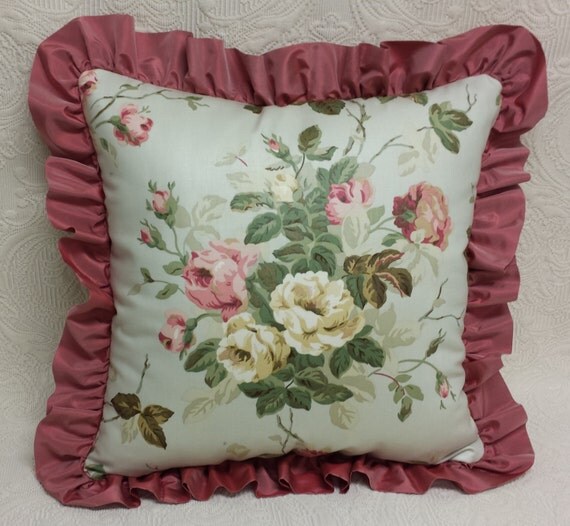 Rose Floral Chintz Throw Pillow mint green by FeeneyLane on Etsy