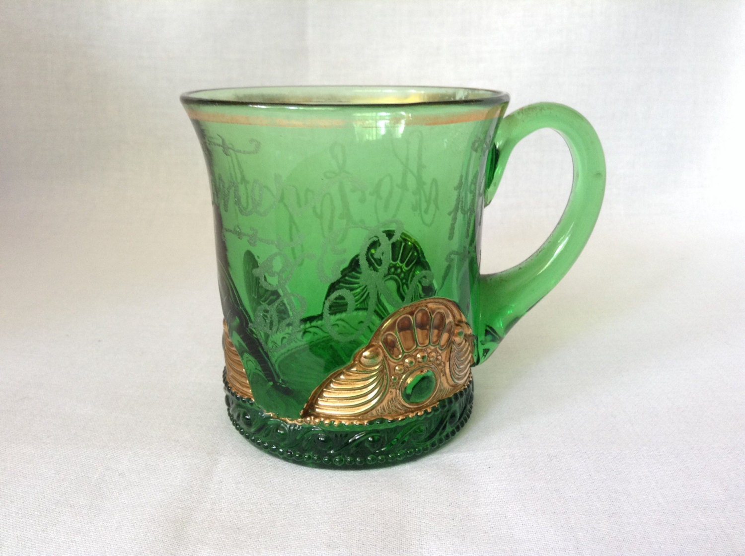 Vintage Depression Green Glass Coffee Cup Three 3 Inches