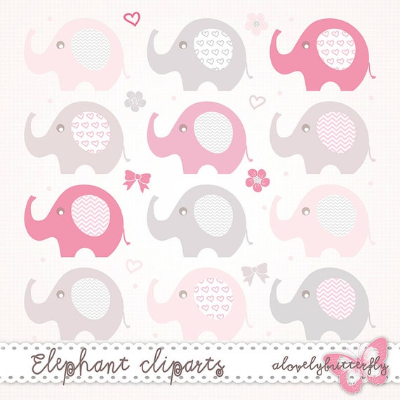 Items similar to Elephant clip art graphics, pink baby girl elephant ...