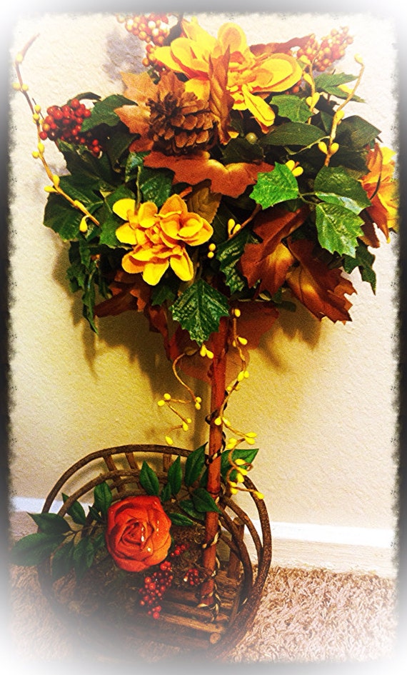 Items similar to Topiary Floral Arrangement: Autumn inspired Topiary