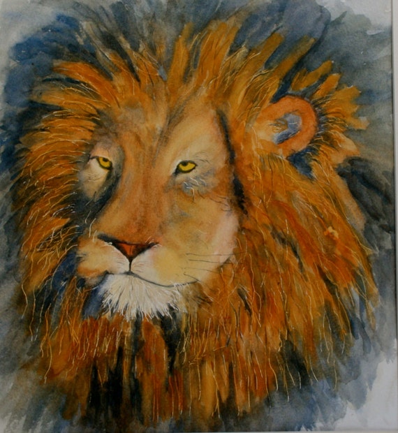 LION Head of a Lion Original Watercolour Painting 15 x 16