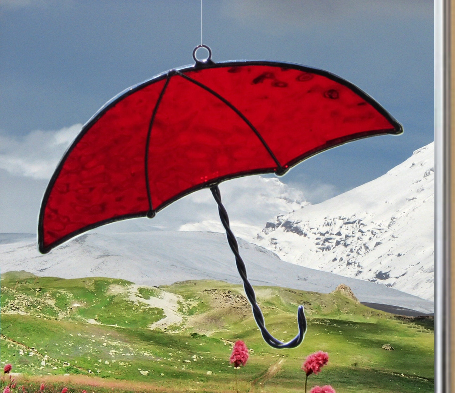 Umbrella Suncatcher Red Muffled Stained Glass by TRMaine on Etsy