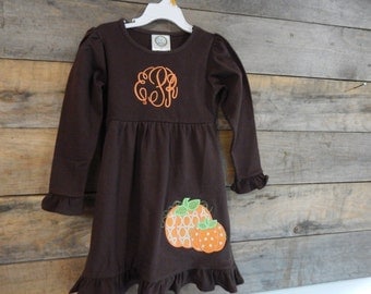 Girl's Fall Dress Monogrammed; Girl's Fall Dress; Fall Dress Monogrammed; Girl's Pumpkin Dress; Girl's Brown Dress; Girl's Dress; Fall Dress