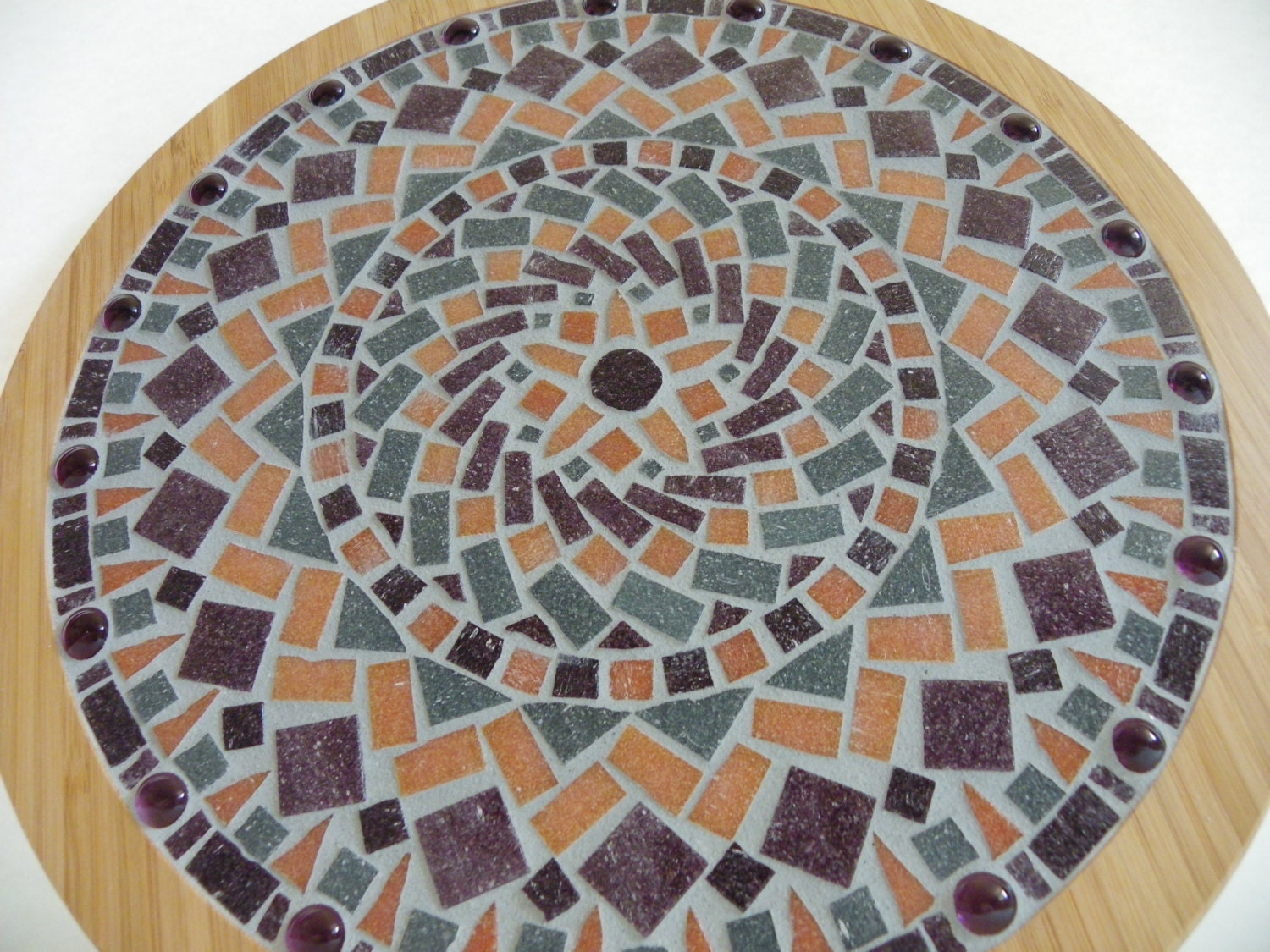 14 Lazy Susan Mandala Mosaic Trivet Peach and Plum