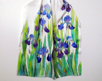 Silk shawl Mom birthday gift Handpainted scarf Wedding scarf Iris shawl Silk scarf Hand painted scarf Mother of the bride gift women scarf