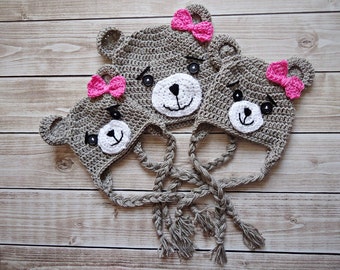 Crochet teddy bear Hat, Newborn bear hat, Baby teddy bear hat, Beige teddy bear hat