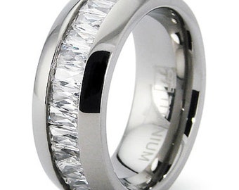 Titanium Ring Band Size 8 Wedding E ternity Clear Baguette CZ Engraved ...