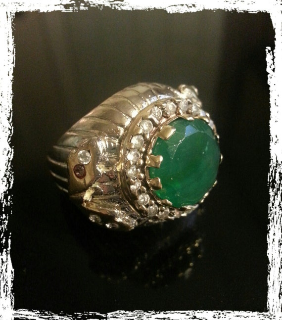 natural emerald stone silver ring by Starlightfaithworld on Etsy
