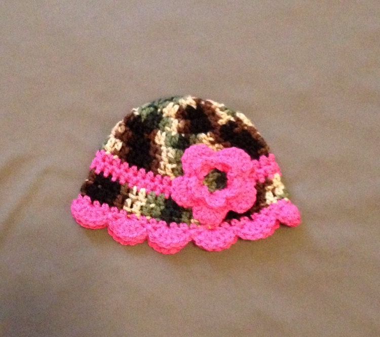 Pink Camo Baby dress crochet gift set by CarrieDutyCrochet