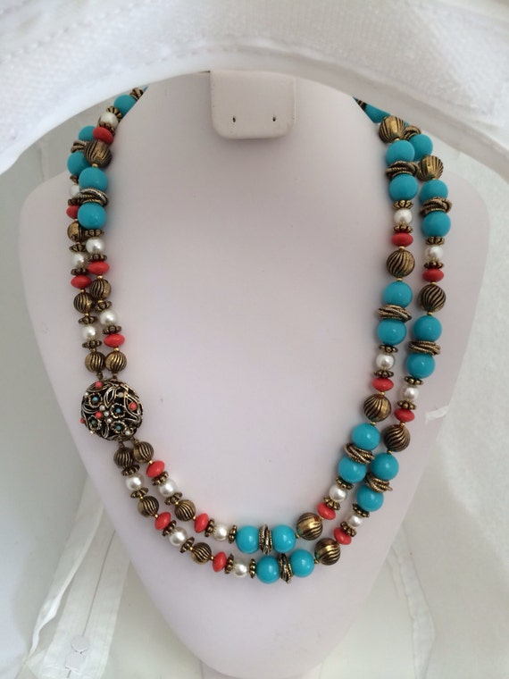 Stunning Designer Vintage Art Glass Bead Double Strand