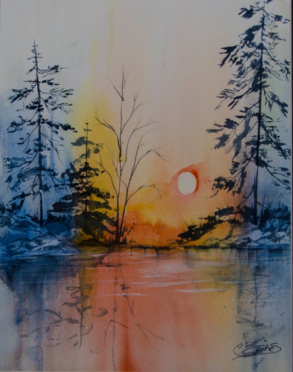 Items similar to Original Landscape Watercolor Painting "Reflections