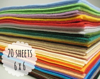 Felt Sampler, 6-inch Squares - Wool Blend Felt Squares - Felt Charm Pack - Small Felt Sheets - Felt Fabric