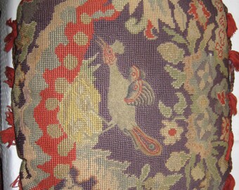 Vintage Petit Point and Needlepoint Pillow