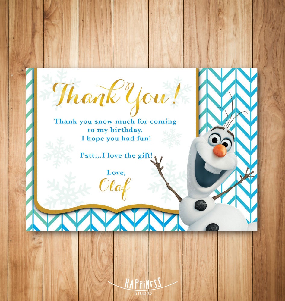 Frozen thank you card printable frozen thank you card Olaf