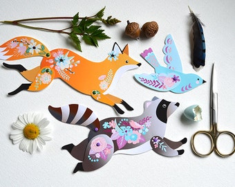 Instant DIY Download - 4 Articulated Paper Dolls - Woodland Animals