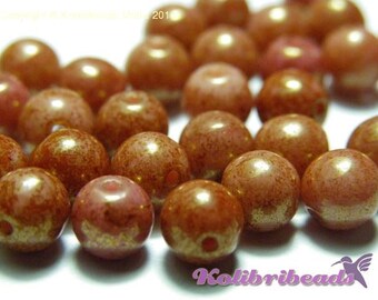 Round Glass Beads 6 mm - Amethyst Gold Lustre