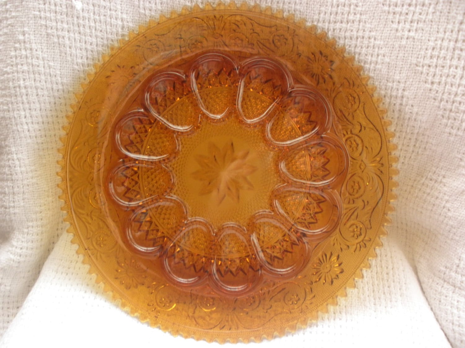 Vintage Indiana Glass Amber Tiara Egg Plate Vintage Deviled Egg Plate