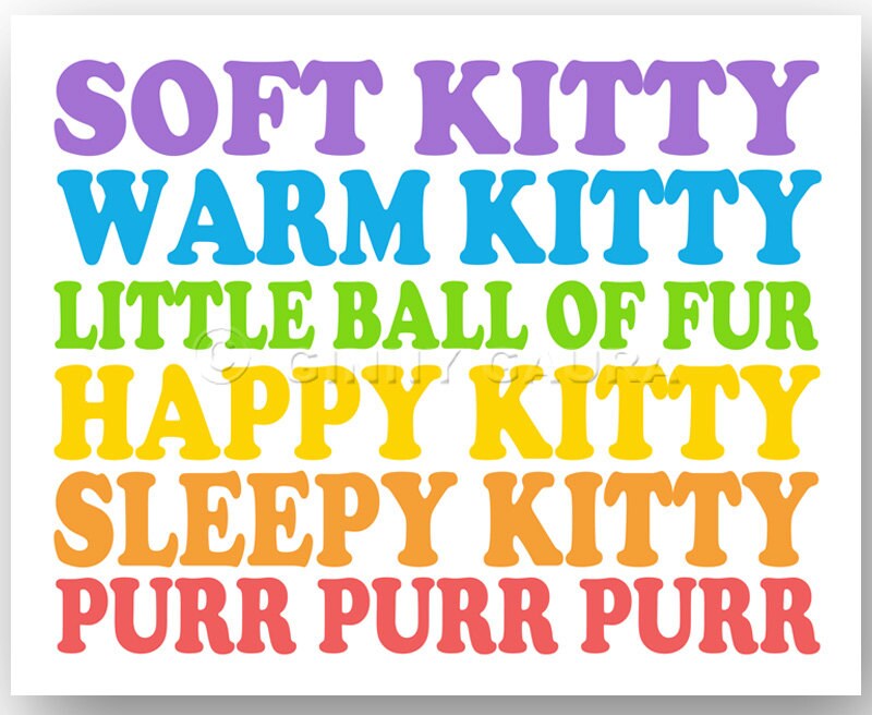 Soft Kitty Big Bang Theory Song Lyrics Art 8x10 Printable