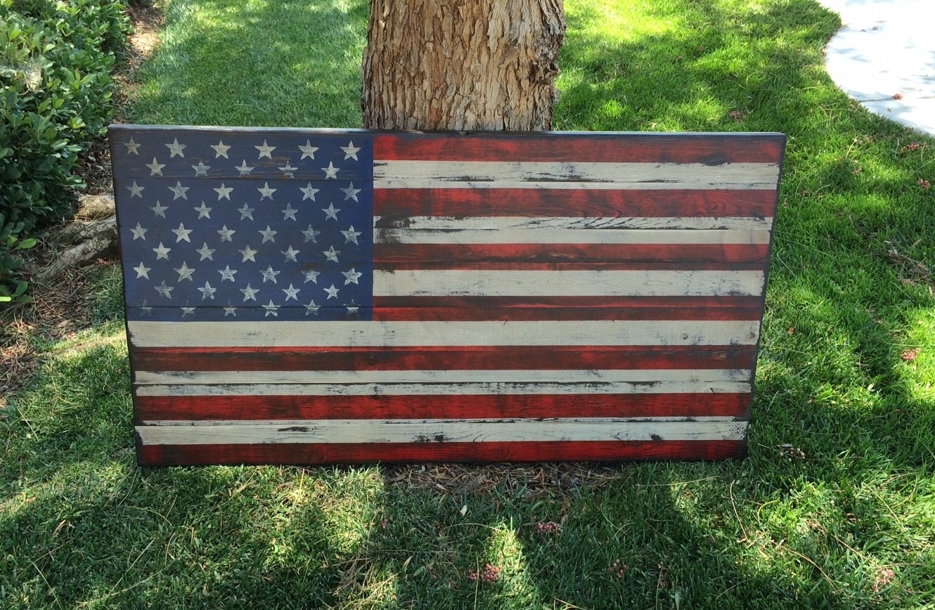 Large Distressed American Flag Distressed Wood USA Rustic