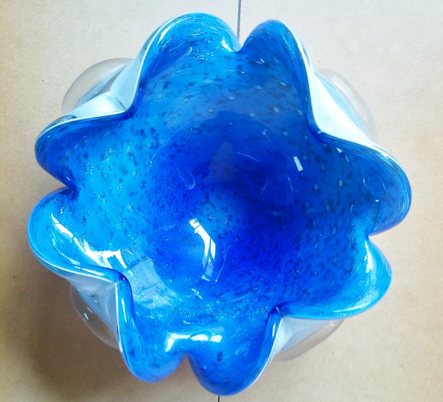 Vintage 1920 S Murano Blue Art Glass Bowl Blue Clear