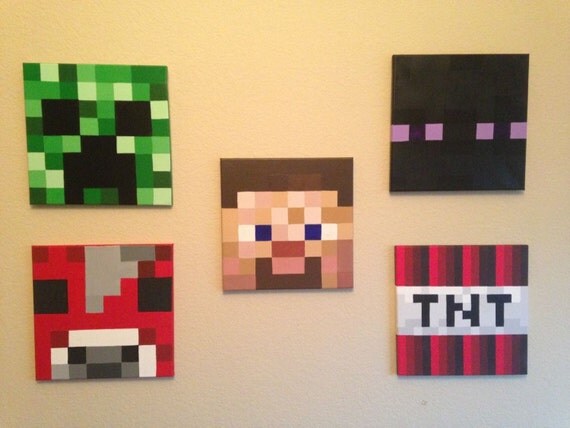 Minecraft Inspired Acrylic Paintings on 12x12 Canvas