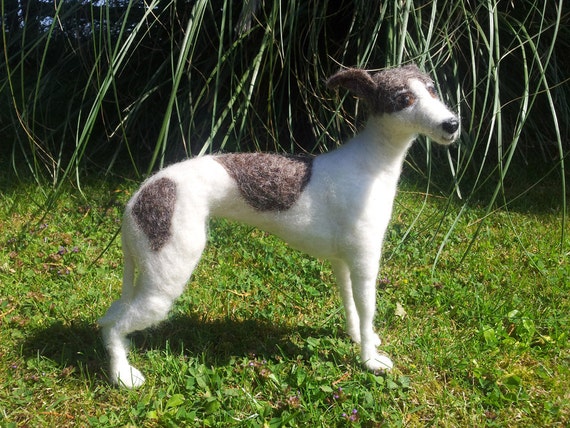 Greyhound needle felted 3D sculpture 9" tall