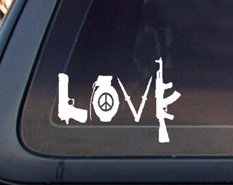 LOVE Peace Sign Grenade AK car wall Decal Sticker Quote Vinyl Art Wall ...