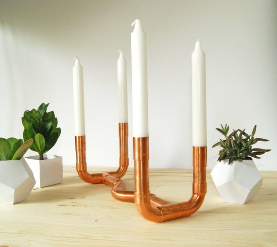 SKÍNA || Candleholder Copper 4 arms | CS 4-1 | Steampunk, Industrial Design, Copper