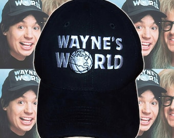 Waynes World Hat Garth Wayne Campbell Wayne's Halloween costume embroidered logo black cap