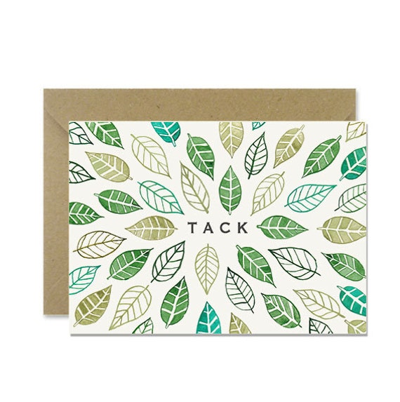 Swedish Thank you Card Green leaves tack by amylindroos on Etsy