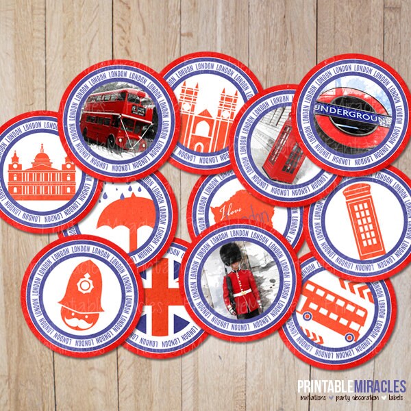 London Party Decorations British Cupcake toppers Circles