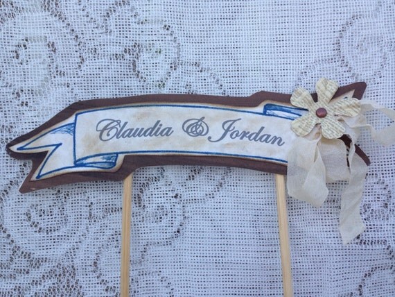 Wedding Cake Topper - Rustic Cake Topper- Vintage Cake topper- Banner Cake topper