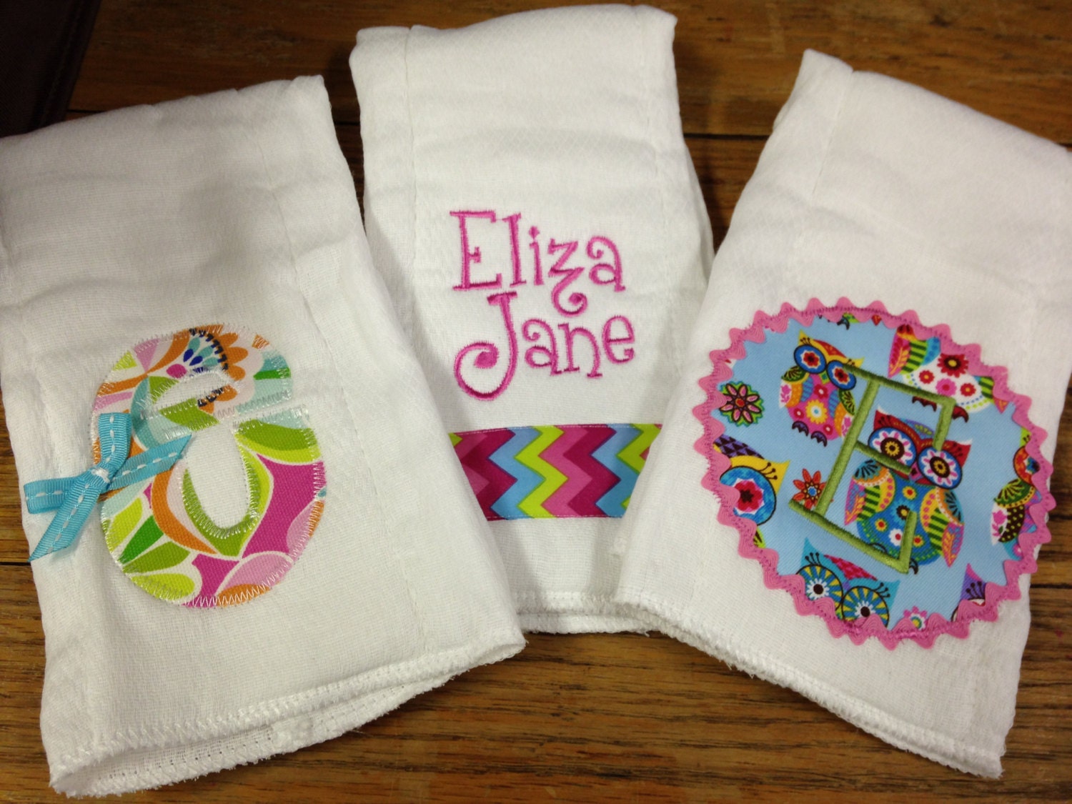 Custom Burp Cloths by RedBirdMonograms on Etsy