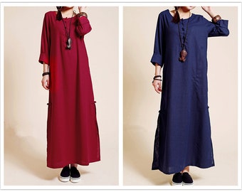 Green/Black/Blue/Winen red linen dress tea length dress long dress ...