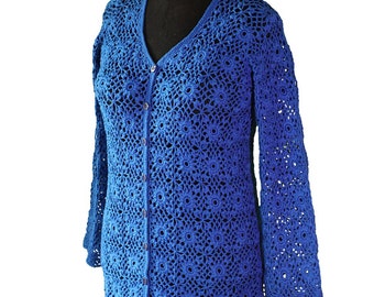 SALE sapphire blue crochet sweater elegant womens sweater crocheted sweater handmade sweater womens sweater plus size