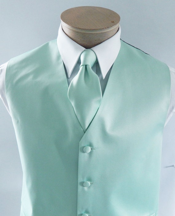 Mens Vest Dusty Sea Glass Blue Smooth Satin And covered