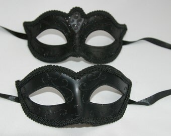 His and Hers Black Glamour Pair of Male and Female Couples Masquerade Masks