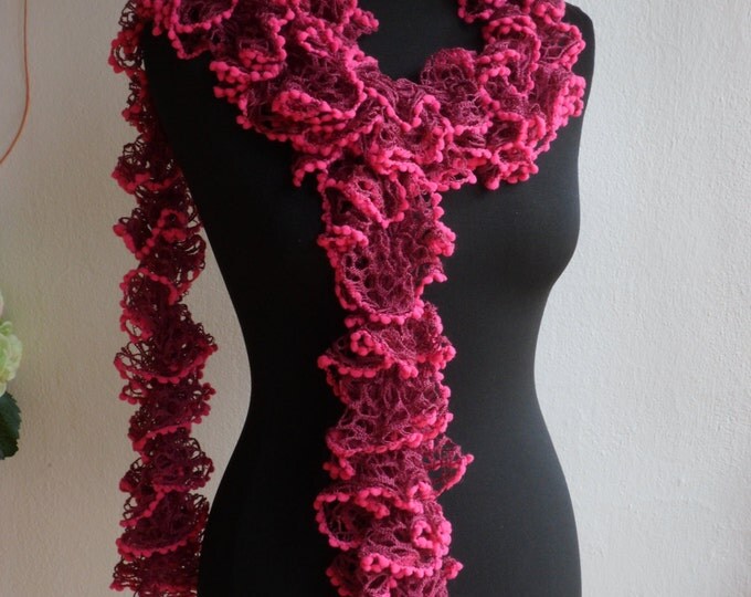 Ruffle scarf, Frilly scarf, Knitted scarf, Red scarf, Fashion scarf, Mother's Day gift, Spring Accesories, Clearance sale!!! Womens scarf