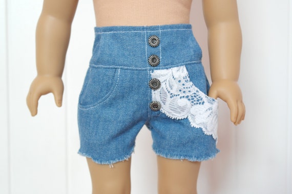 Extra High-Waisted Denim Shorts with Lace Detail