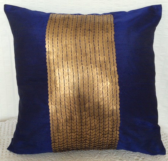 Indigo Blue Decorative Pillow CoverGold by TheWhitePetalsDecor