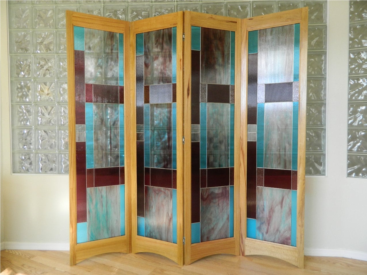 Stained Glass Room Divider 4 Panel Screen Bordeaux Model by