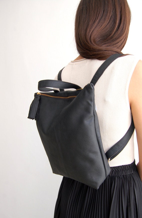 Items similar to Soft black leather backpack on Etsy