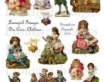 VINTAGE CHILDREN Die Cuts digital collage sheet DOWNLOAD Victorian girls boys flowers sweet printable images for cards crafts altered art