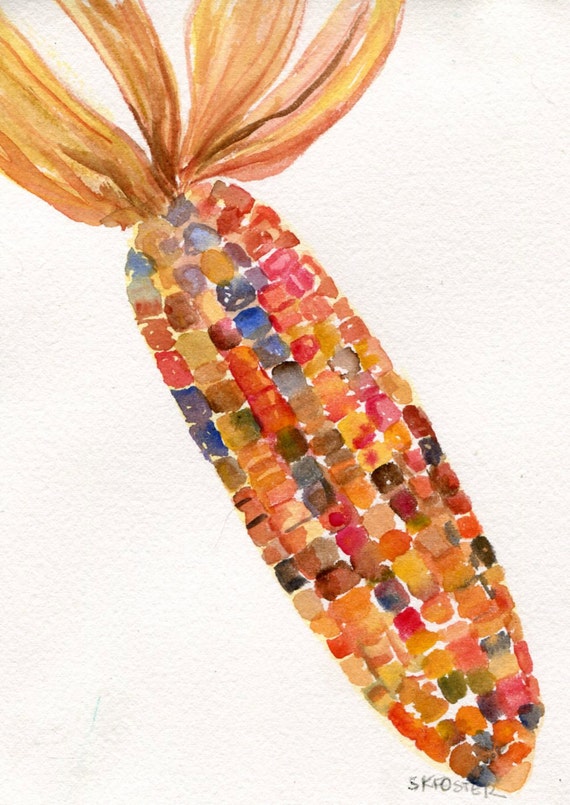 Indian Corn watercolors paintings original veggies art