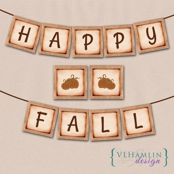 Items similar to Happy Fall Banner Printable Banner Set Fall Burlap