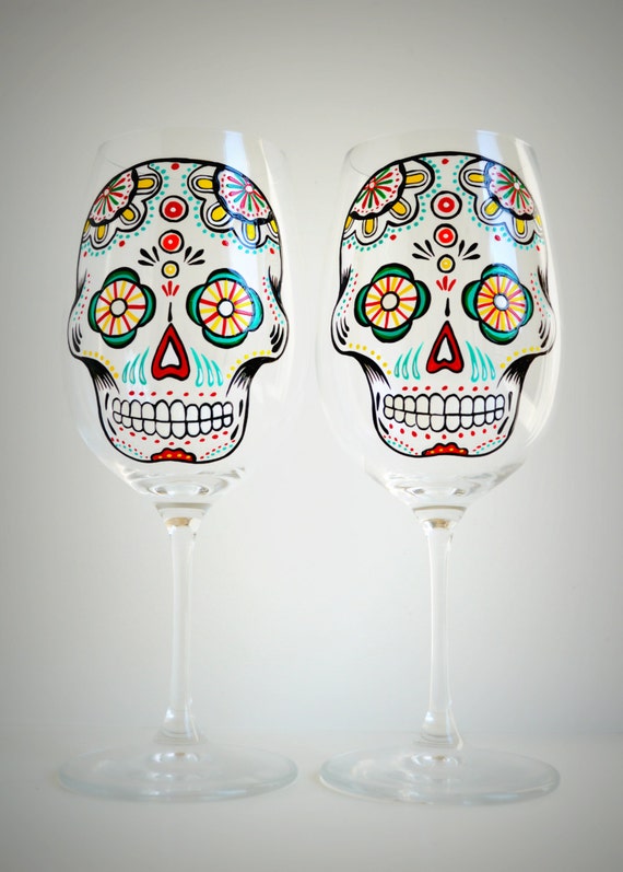 Sugar Skull Wine Glasses