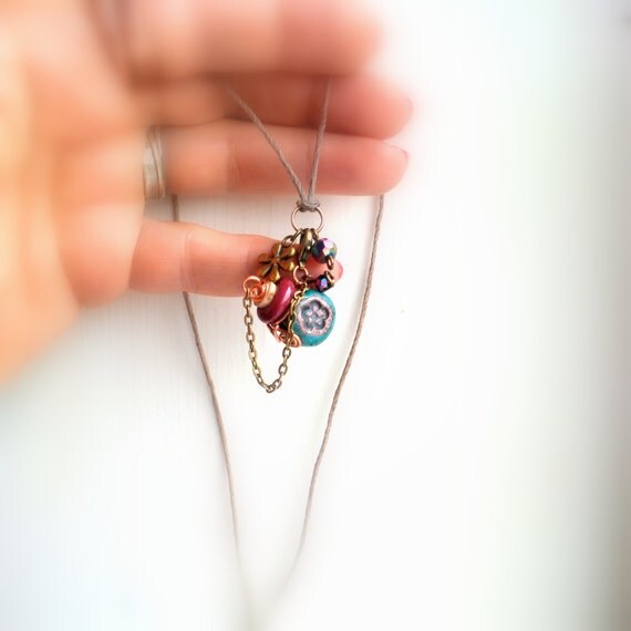 Aromatherapy Necklace Perfume Bottle Flower Charm by MMartiniuk